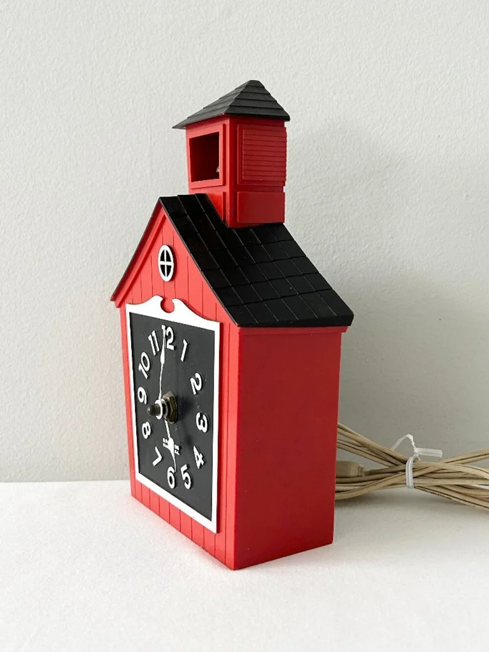 Vintage Spartus Red Schoolhouse Wall Clock Quartz Electric USA For PARTS REPAIR